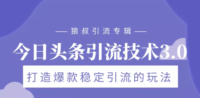 狼叔今日头条引流技术3.0，打造爆款稳定引流的玩法，VLOG引流技术-副业宇宙