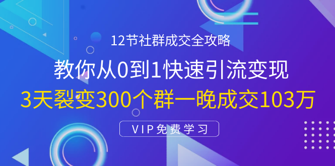 12节社群成交全攻略：从0到1快速引流变现，3天裂变300个群一晚成交103万-副业宇宙