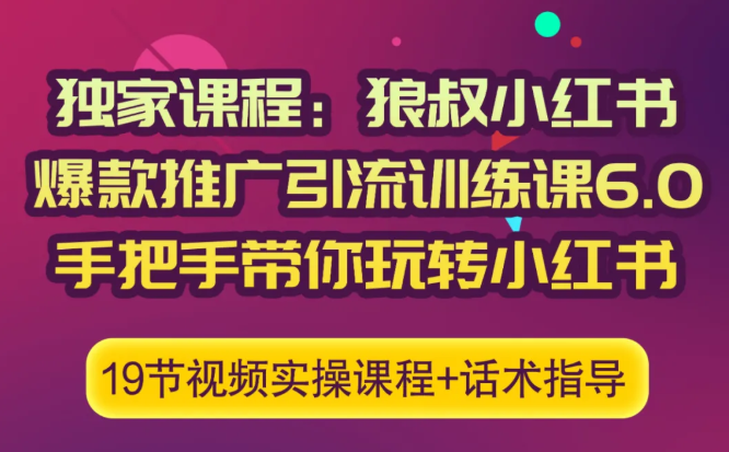 狼叔小红书爆款推广引流训练课6.0，手把手带你玩转小红书-副业宇宙