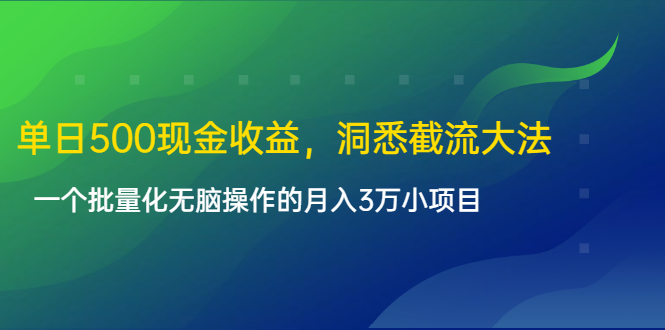 单日500现金收益，洞悉截流大法，一个批量化无脑操作的月入3万小项目-副业宇宙