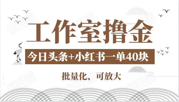 工作室撸金二件套：撸今日头条原创收益+小红书一单利润40块项目-副业宇宙