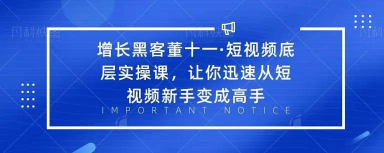 增长黑客董十一·短视频底层实操课，从短视频新手变成高手-副业宇宙