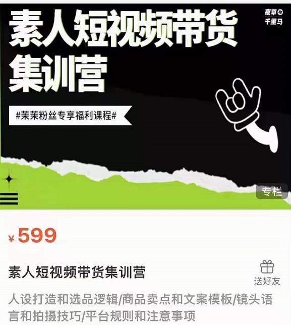 夜草与千里马素人短视频带货集训营，薛辉团队价值599-副业宇宙