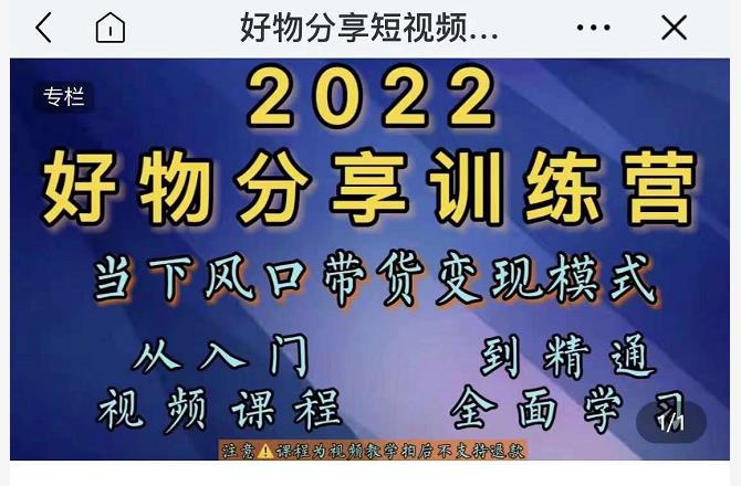 萌飞好物·2022抖音好物分享训练营，当下风口带货变现模式，从入门到精通-副业宇宙