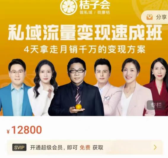 桔子会·私域流量变现速成班，4天拿走月销千万的变现方案 价值12800元-副业宇宙