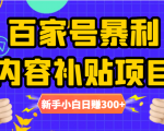 百家号暴利内容补贴项目,图文10元一条,视频30一条,新手小白日赚300+-副业宇宙