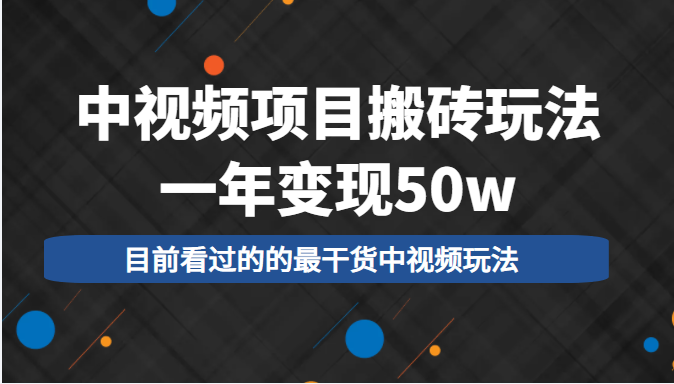 中视频项目搬砖玩法，一年变现50w，目前看过的的最干货中视频玩法-副业宇宙