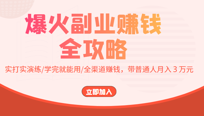爆火副业赚钱全攻略：实打实演练/学完就能用/全渠道赚钱，带普通人月入３万元-副业宇宙