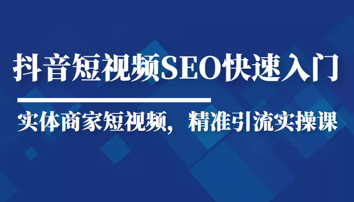 抖音短视频Seo搜索排名优化新手快速入门教程，实体商家短视频，精准引流实操课-副业宇宙