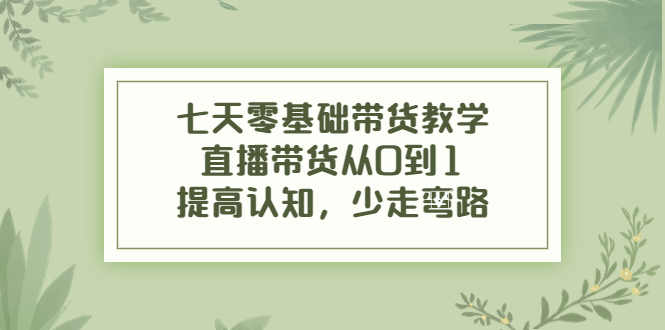 七天零基础带货教学，直播带货从0到1，提高认知，少走弯路-副业宇宙
