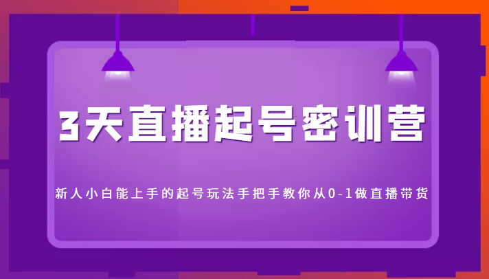 3天直播起号密训营，新人小白能上手的起号玩法，手把手教你从0-1做直播带货-副业宇宙