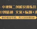 中视频二创解说训练营:从0到精通 文案+标题+素材、月入5000到5W-副业宇宙