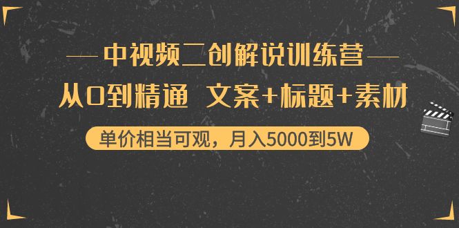 中视频二创解说训练营：从0到精通 文案+标题+素材、月入5000到5W-副业宇宙