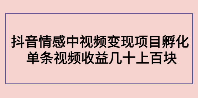 副业孵化营第5期：抖音情感中视频变现项目孵化 单条视频收益几十上百-副业宇宙