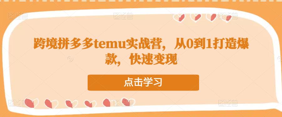 跨境拼多多temu实战营，从0到1打造爆款，快速变现-副业宇宙
