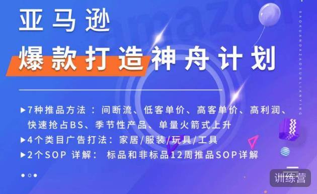 亚马逊爆款打造神舟计划，​7种推品方法，4个类目广告打法，2个SOP详解-副业宇宙