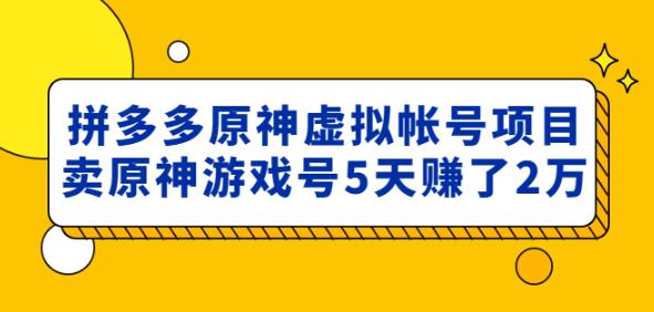 外面卖2980的拼多多原神虚拟帐号项目：卖原神游戏号5天赚了2万-副业宇宙