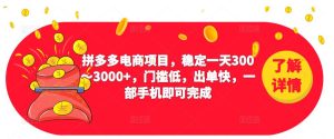 2023拼多多电商项目,稳定一天300~3000+,门槛低,出单快,一部手机即可完成-副业宇宙