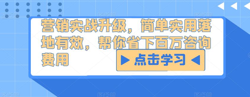 营销实战升级，简单实用落地有效，帮你省下百万咨询费用-副业宇宙