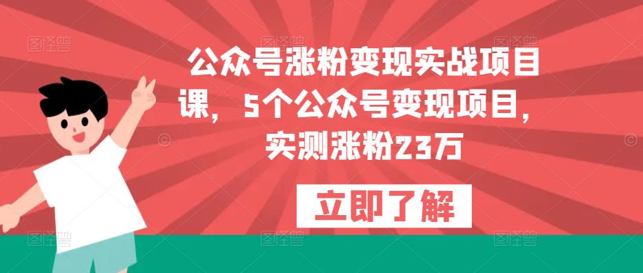 公众号涨粉变现实战项目课，5个公众号变现项目，实测涨粉23万-副业宇宙