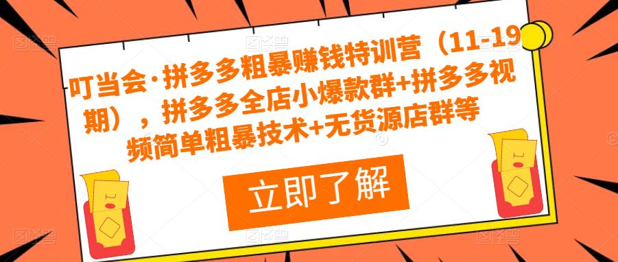 叮当会·拼多多粗暴赚钱特训营（11-19期），拼多多全店小爆款群+拼多多视频简单粗暴技术+无货源店群等-副业宇宙