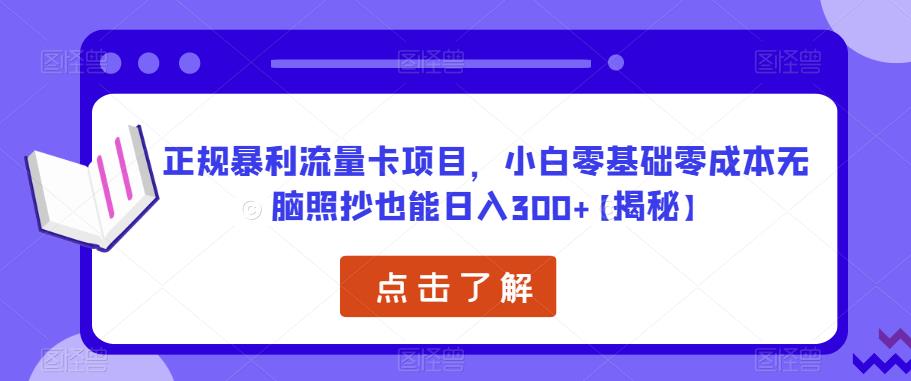 正规暴利流量卡项目，小白零基础零成本无脑照抄也能日入300+【揭秘】-副业宇宙
