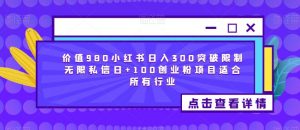 价值980小红书日入300突破限制无限私信日+100创业粉项目适合所有行业-副业宇宙
