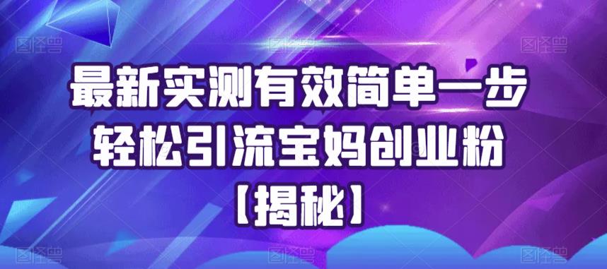 最新实测有效简单一步轻松引流宝妈创业粉【揭秘】-副业宇宙