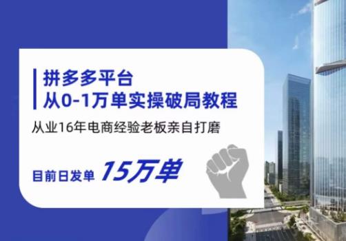 拼多多从0-1万单实操破局教程，从业16年电商经验打磨，目前日发单15万单-副业宇宙