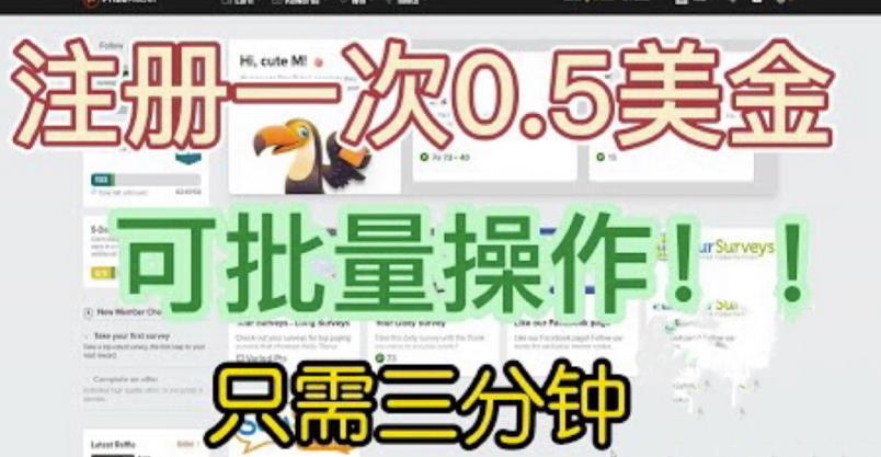 国外项目注册一次0.5美金，只需三分钟无脑操作，可批量同时放大操作，小白工作室福利【揭秘】-副业宇宙