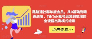 路路通社群年度会员,从0基础到精通进阶,TikTok账号运营到变现的全流程出海模式培训-副业宇宙