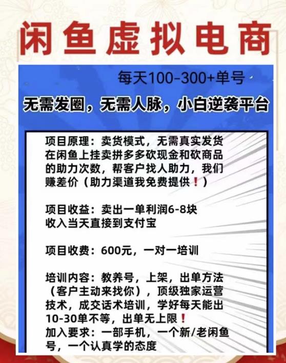 外边收费600多的闲鱼新玩法虚似电商之拼多多助力项目，单号100-300元-副业宇宙