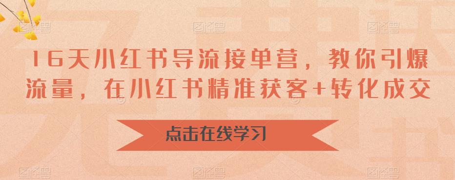 16天小红书导流接单营，教你引爆流量，在小红书精准获客+转化成交-副业宇宙