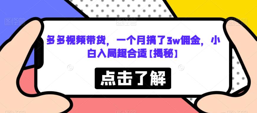 多多视频带货，一个月搞了3w佣金，小白入局超合适【揭秘】-副业宇宙