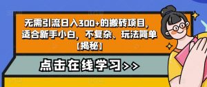 无需引流日入300+的搬砖项目,适合新手小白,不复杂、玩法简单【揭秘】-副业宇宙