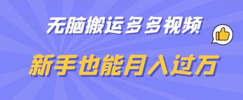 无脑搬运多多视频，新手也能月入过万【揭秘】-副业宇宙
