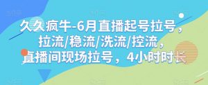 久久疯牛-6月直播起号拉号,拉流/稳流/洗流/控流,直播间现场拉号,4小时时长-副业宇宙