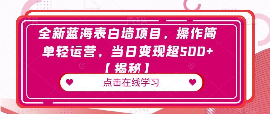 全新蓝海表白墙项目，操作简单轻运营，当日变现超500+【揭秘】-副业宇宙