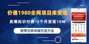 价值1980的全网项目库变现-卖爆知识付费-3个月变现10W是怎么做到的-附多种引流创业粉方法【揭秘】-副业宇宙