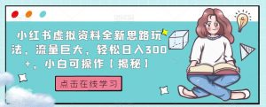 小红书虚拟资料全新思路玩法，流量巨大，轻松日入300+，小白可操作【揭秘】-副业宇宙
