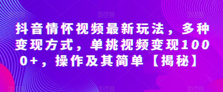 抖音情怀视频最新玩法，多种变现方式，单挑视频变现1000+，操作及其简单【揭秘】-副业宇宙