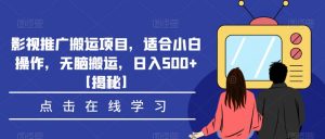影视推广搬运项目，适合小白操作，无脑搬运，日入500+【揭秘】-副业宇宙
