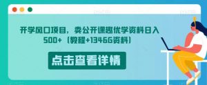 开学风口项目，卖公开课趣优学资料日入500+（教程+1346G资料）【揭秘】-副业宇宙