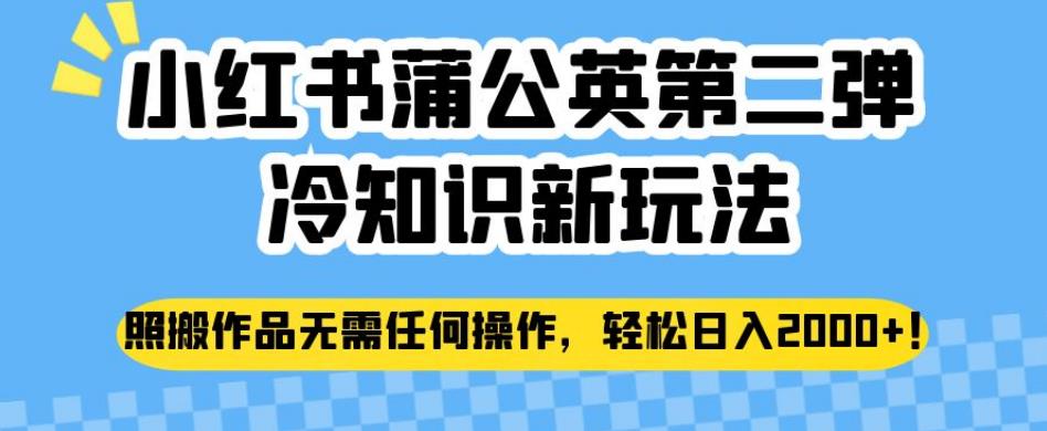 小红书蒲公英第二弹冷知识新玩法，照搬作品无需任何操作，轻松日入2000+【揭秘】-副业宇宙