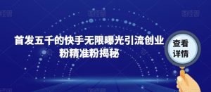首发五千的快手无限曝光引流创业粉精准粉揭秘-副业宇宙
