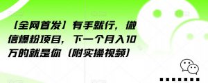 【全网首发】有手就行,微信爆粉项目,下一个月入10万的就是你(附实操视频)【揭秘】-副业宇宙