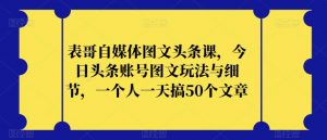 表哥自媒体图文头条课,今日头条账号图文玩法与细节,一个人一天搞50个文章-副业宇宙