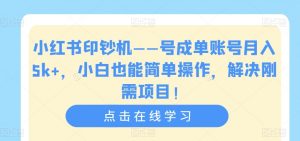 小红书印钞机——号成单账号月入5k+,小白也能简单操作,解决刚需项目【揭秘】-副业宇宙