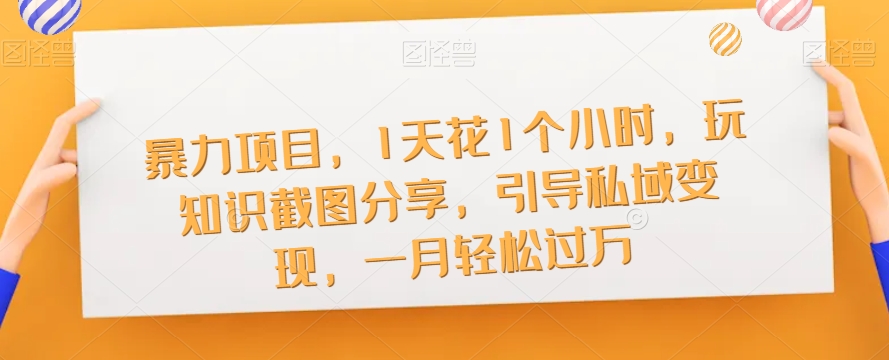 暴力项目，1天花1个小时，玩知识截图分享，引导私域变现，一月轻松过万【截图】-副业宇宙