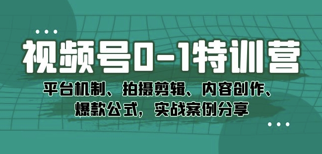 视频号0-1特训营：平台机制、拍摄剪辑、内容创作、爆款公式，实战案例分享-副业宇宙
